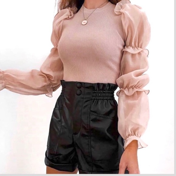 Zara Tops Zara Pale Pink Organza Knit Top Poshmark